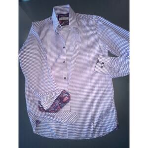 Men's Luchiano Visconti size 18  Purple Floral Flipcuffed Dress Shirt 67% cotton
